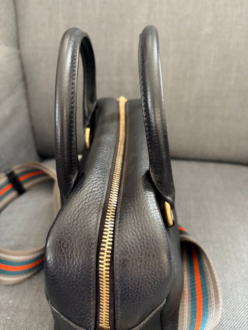 Prada Bauletto Vitello Phenix Black Leather Bag 1BB108 Dust Bag Auth Card Strap - Picture 7 of 16